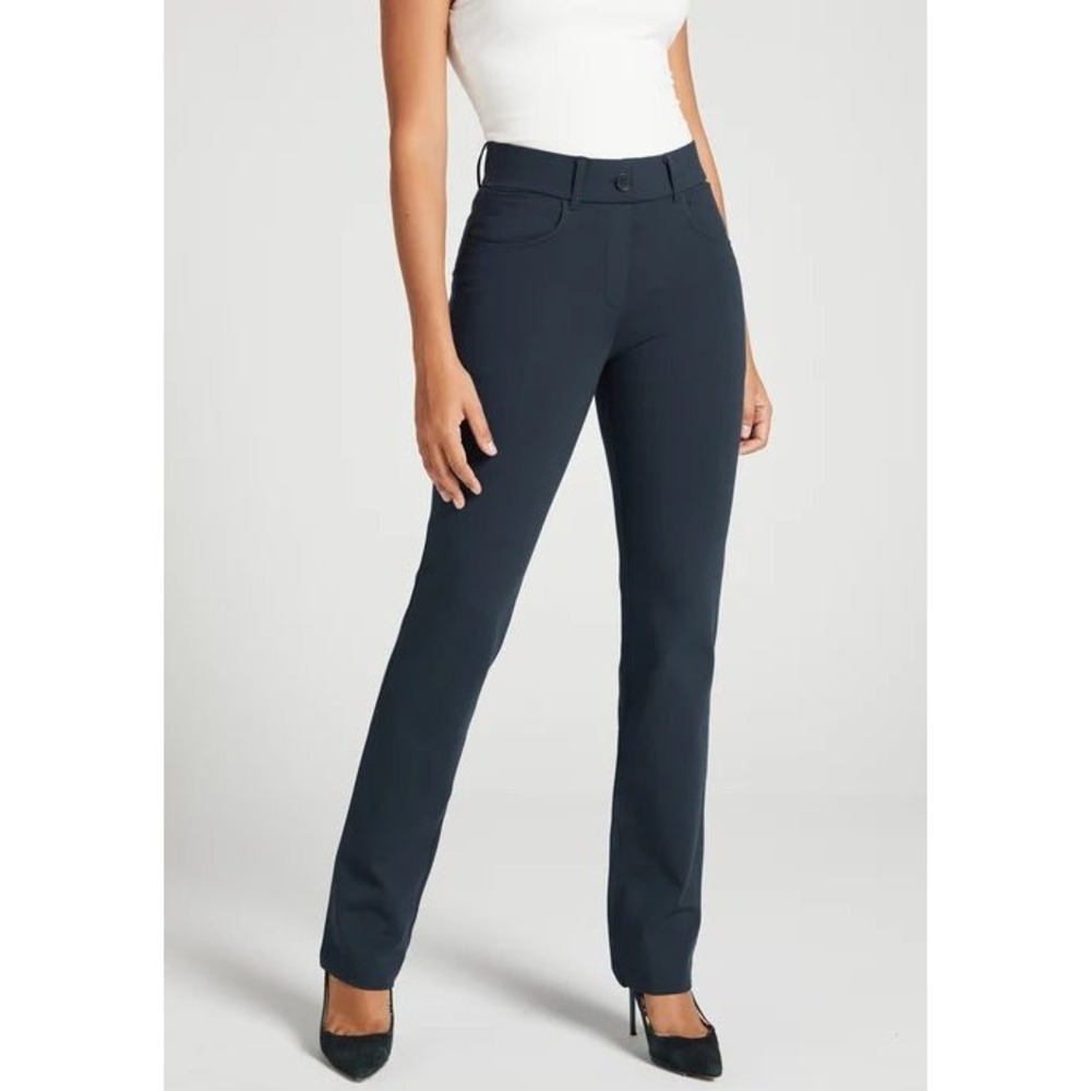 Betabrand Class DPYP Dress Pant Yoga Pant Straight Navy Blue W0076 Size Small